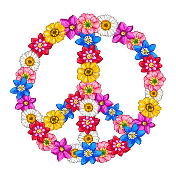 Peace flower symbol on white background. 