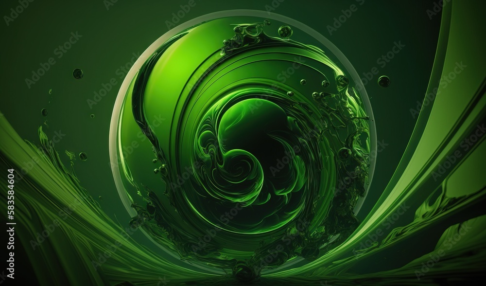 Poster a green abstract background with a circular design in the center. generative ai