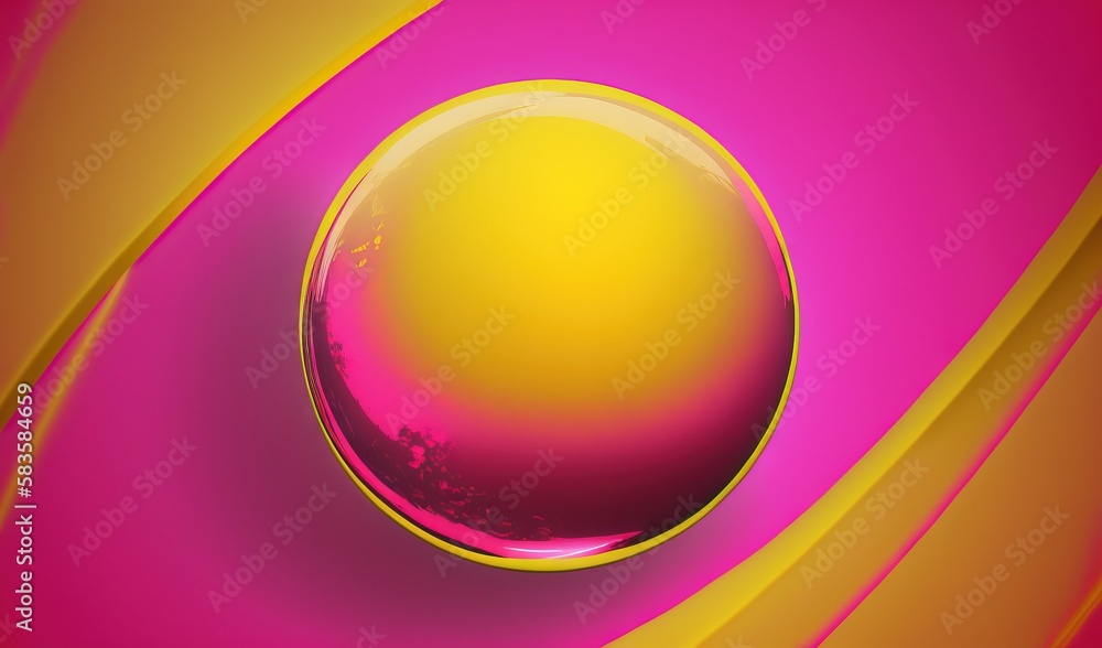 Poster a yellow and pink object is shown in this image, it looks like a sphere. generative ai