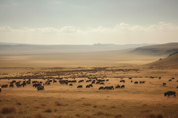 A herd of bison on the wide plains of America. Generative AI