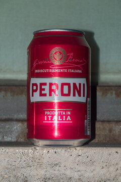 Rome, Italy - December 7, 2022: Can of Peroni red lagger.