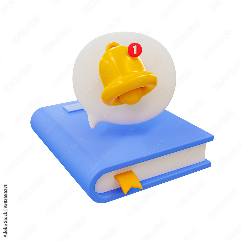 Poster 3d minimal self-development concept. reminder of reading a book. knowledge seeking. textbook with a 