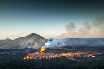 Scenic view of Fagradalsfjall volcano on the Reykjanes Peninsula, Reykjavik, Iceland