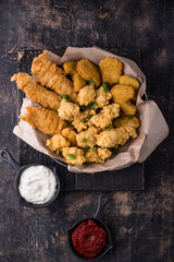 Chicken nuggets, strips and bites
