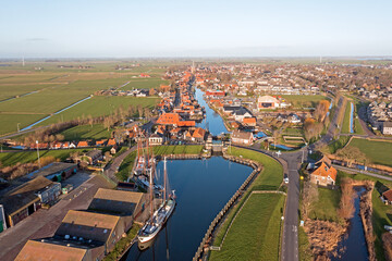 vAerial from the historical town Workum in Friesland the Netherlands