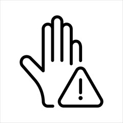 vector icon of disclaimer symbol triangle, hand, circle with exclamation mark. vector illustration on white background