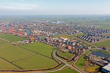 Fototapeta na wymiar Aerial from the historical town Workum in Friesland the Netherlands