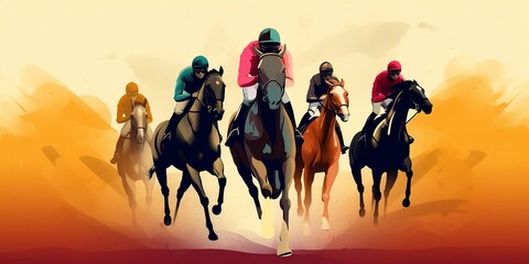 courses hippique, chevaux et jockey stylisé en peinture moderne - illustration ia	
