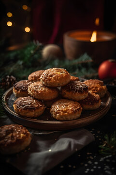 Small, baked patties in Christmas retro styling. (generative ai)