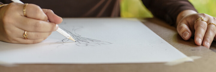 Artist drawing by pencil. woman drawing sketching Art Painting For Beginners hobby art therapy