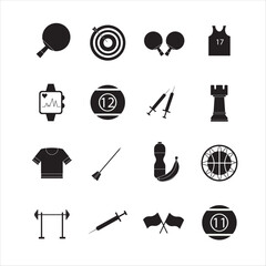 Collection of icons with different sports and healthy eating in simple design