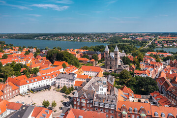 Fototapeta na wymiar Summer cityscape of Viborg, Midtjylland, Denmark. Aerial skyline view of the old town.