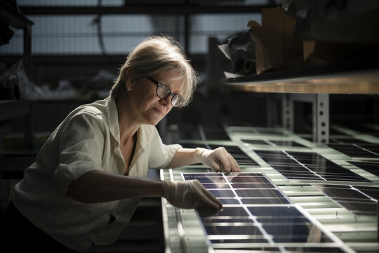 Generative ai female woman quality engineer examining solar panels