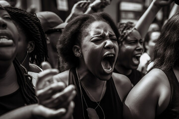 Generative ai women protesting screaming. - obrazy, fototapety, plakaty