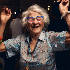 Obraz premium Generative ai adorable cute old black woman dancing.