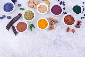 Various healthy superfoods powder