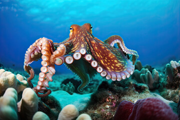 Octopus swimming in the sea. under water concept. generative ai