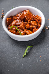 antipasto squid tomato sauce aperitif food seafood salad meal food snack on the table copy space food background rustic top view