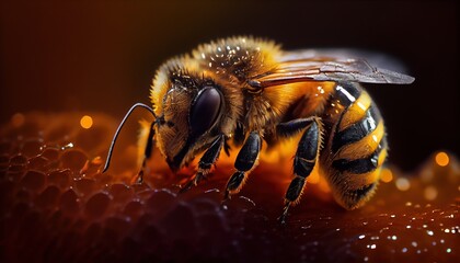 Photoshoot bee with macro lens, Generative AI