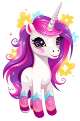 Cartoon cute unicorn on white background
