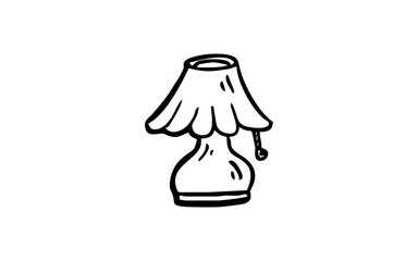 NIGHT LAMP Doodle art illustration with black and white style.