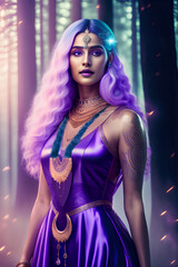 A Lilac Goddess in a Purple Dress Created with Generative AI Technology