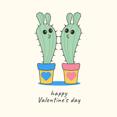 Kawaii cartoon cactus in love