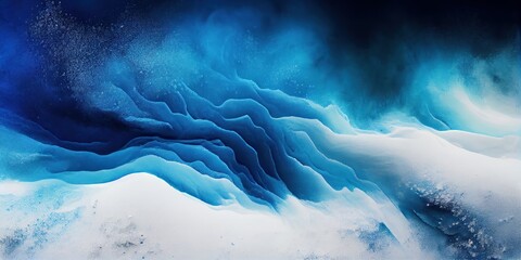 Blue and white powder explosion abstract background. Colored sand dust texture. Ai generated decorative Blue and white holi festival paint powder horizontal illustration.