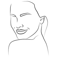 Portrait of a girl or woman in one line and face design. Vector illustration in the style of minimalism, hand-drawn. A woman's face.
