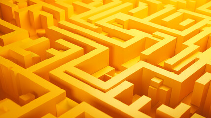 Abstract folded maze paper effect. Bright colorful yellow background