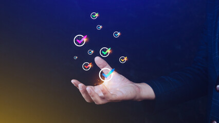 Quality Assurance Control Standards, Hand shows the sign of the top service Quality assurance, Guarantee, Standards, ISO certification and standardization concept.