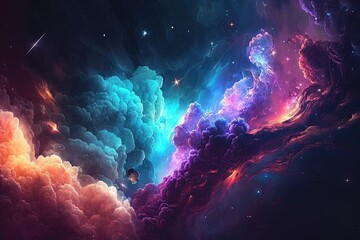 Obraz na płótnie Canvas A stunning and vibrant image of the galaxy comes to life, as the swirling clouds of gas and dust mix with the bright. Generated by AI