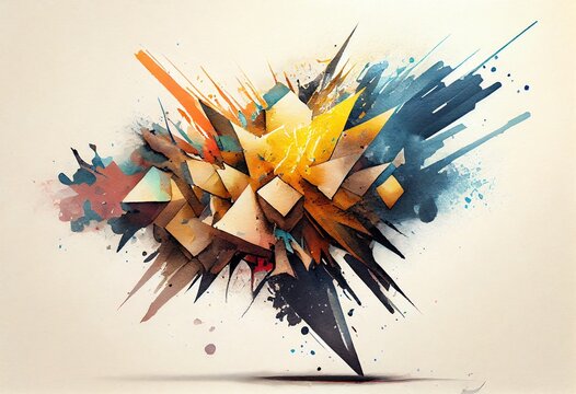 Watercolor Illustration of a Exploding Geometry As Abstract Graffiti Art Background. Generative AI