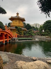 Nan Lian Garden with Asian architecture and a small lake in Fung Tak Rd, Diamond Hill, Hong Kong