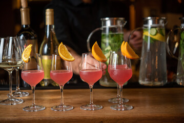 Manhattan cocktail on serving table