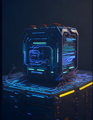 AI Künstliche Intelligenz ein blau leuchtender Chip