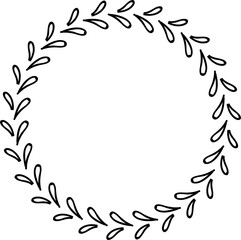 Decorative round Leaves frames hand drawn, Vintage laurel wreath, Transparent background