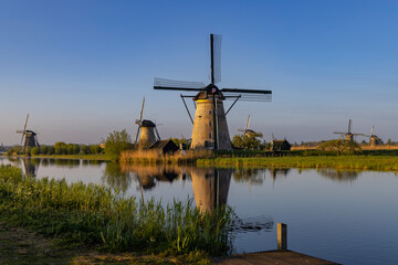 Traditional Dutch windmills in Kinderdijk - Unesco site, The Netherlands