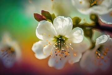 A cherry blossom tree in full bloom, with delicate pink and white flowers covering its branches. Generative AI