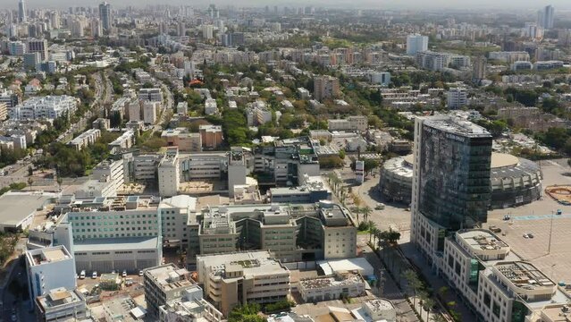 Tel Aviv skyline aerial drone view business city center 4k, Israel 