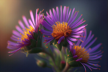 Aster tongolensis beautiful groundcovering flowers with violet purple petals, AI Generated