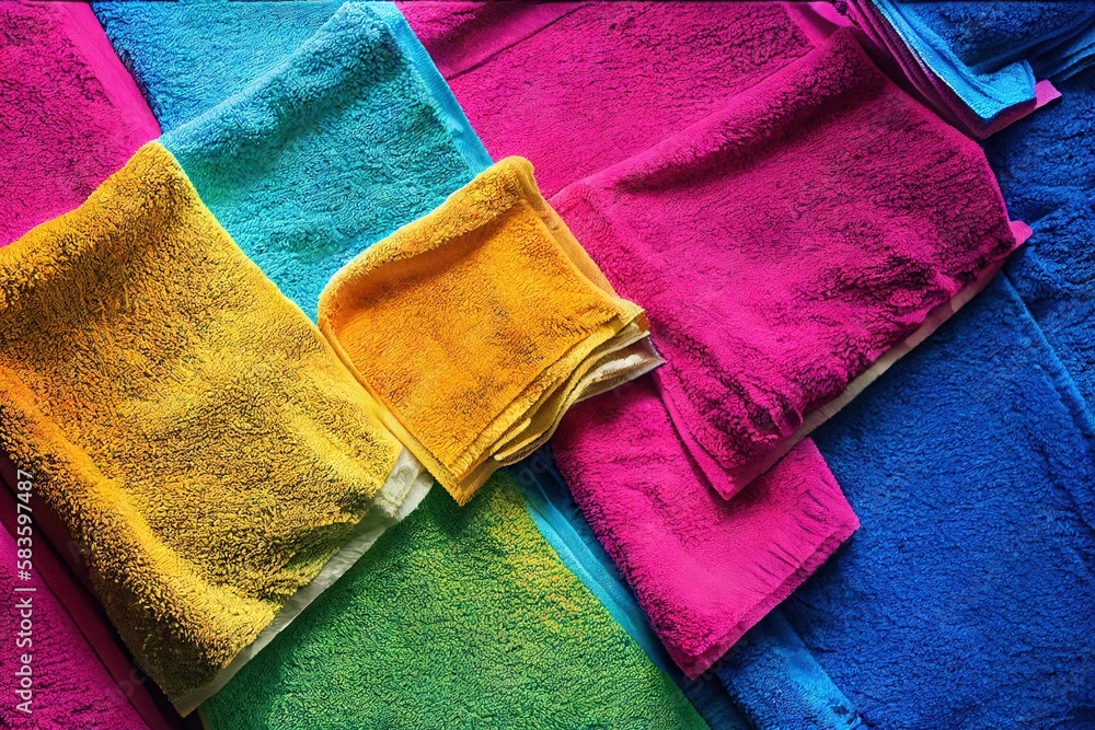 Canvas Prints Stack clean bath towels of different colors delivered from laundry., created with generative ai