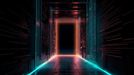 Abstract Cyber Space Background discribing a door at the end of the path