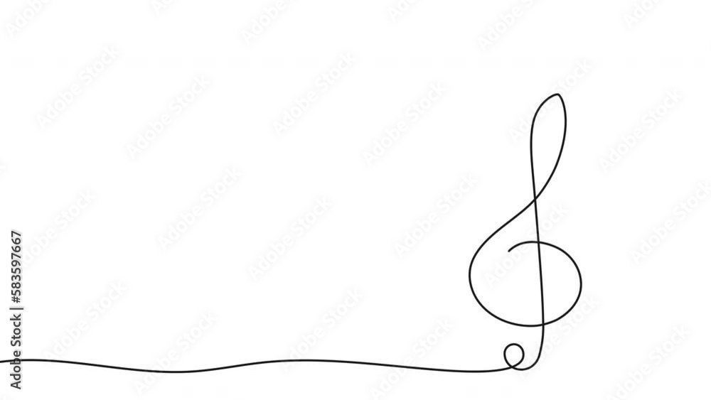 Poster treble clef of one continuous line drawing. music key drawn in one line. 4k video animation with alp