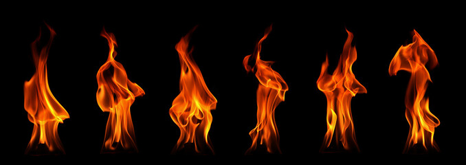 Include burning flame fire isolated on dark background for graphic design purposes.