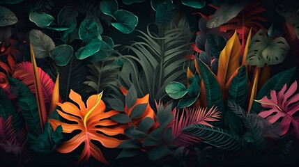 surreal moody frame with vivid tropical plants.