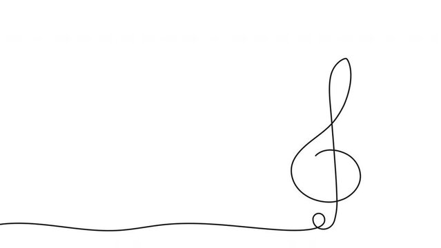 Treble clef of one continuous line drawing. Music key drawn in one line. 4K video animation with alpha channel.