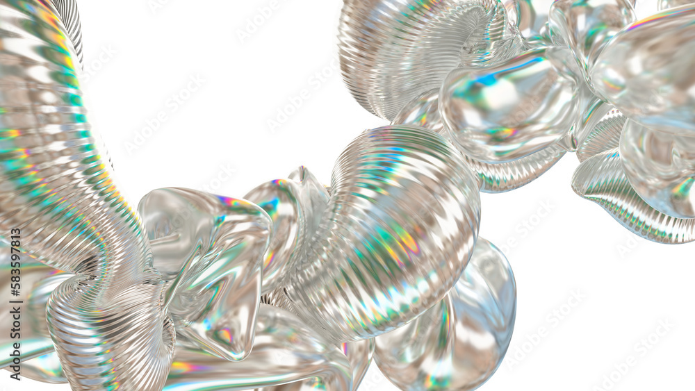 Fototapete 3d render illustration - Holographic trendy soft form in motion. Abstract colorful gradient background with iridescent effect. Great for your design web or print projects.