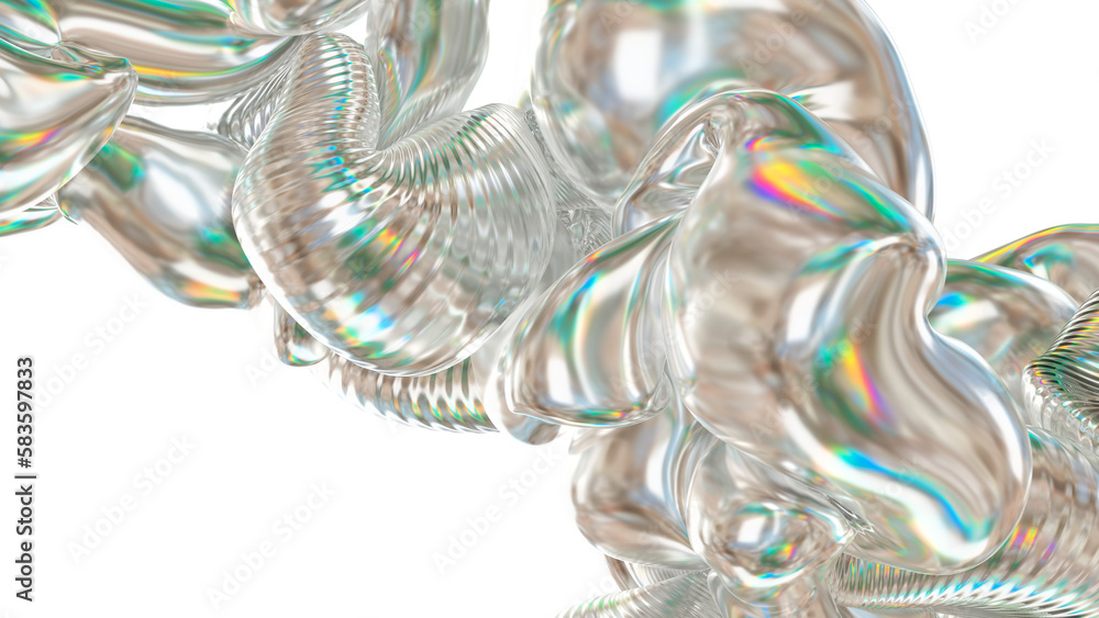 Fototapete 3d render illustration - holographic trendy soft form in motion. abstract colorful gradient backgrou