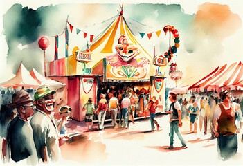 Watercolor Illustration of a Colorful Carnival Parade, Illustration. Generative AI